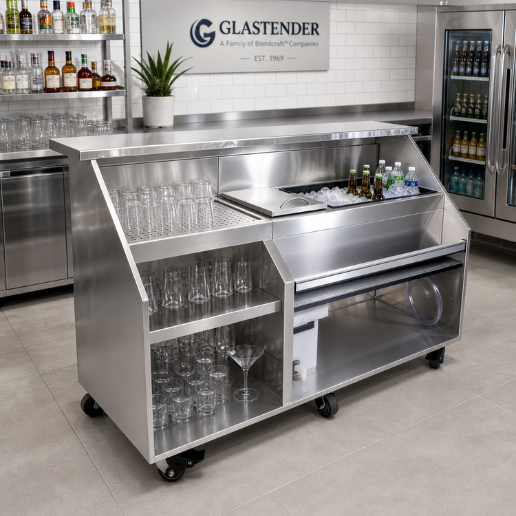 Product image #2 for Glastender Portable Bar for Glassware with 72-Inch Stainless Steel Top, 12-Inch Ice Bin and 30-Inch Iced Beverage Compartment