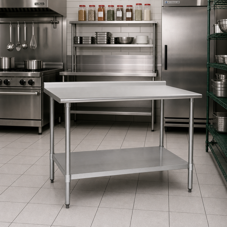Product image #2 for Eagle Group BlendPort Budget Series Work Table with 16-Gauge 430 Stainless Steel Top, Rear Upturn, and Adjustable Undershelf, 60 x 30 Inches