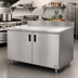 Thumbnail image #2 for Advance Tabco Special Value Series Economy Enclosed Work Table with Sliding Doors, 84 x 24 Inches, 16-Gauge 304 Stainless Steel Top, 5-Inch Backsplash