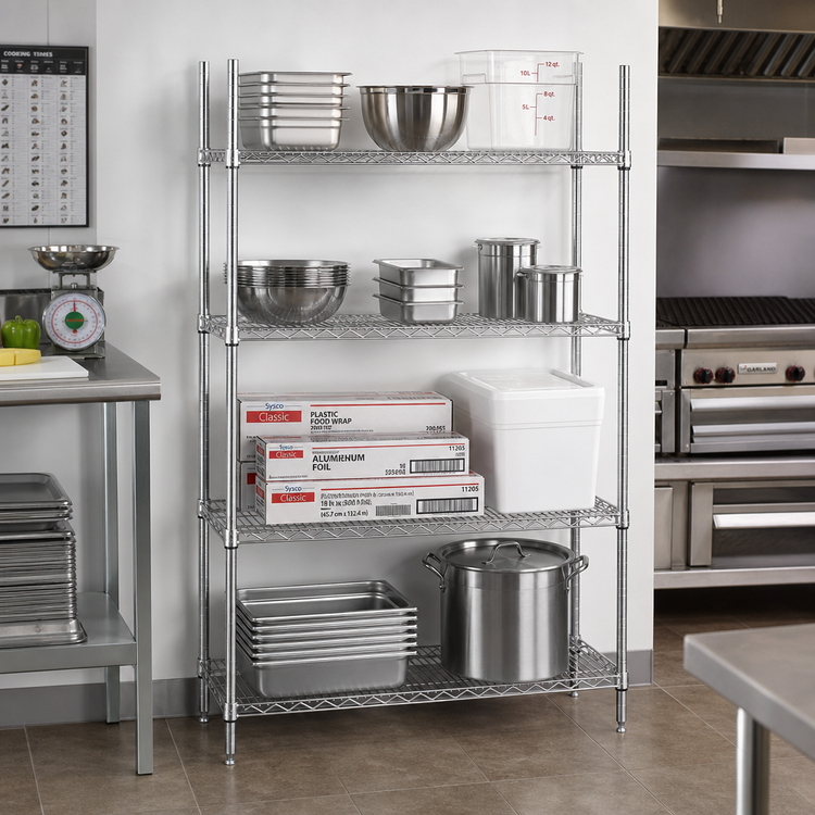 Product image #2 for Advance Tabco Special Value Series 42" x 14" Chrome Stationary Wire Shelving Unit with 4 Shelves