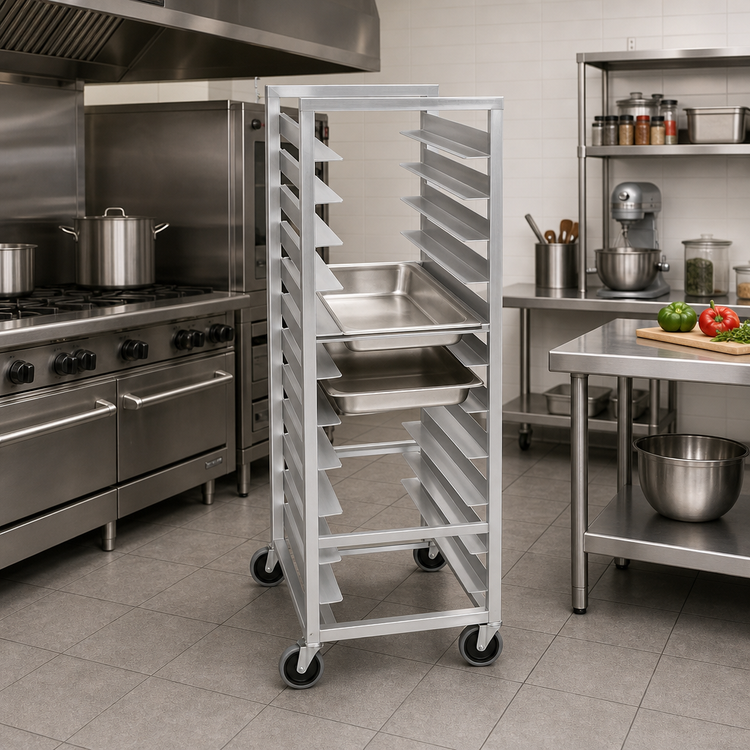 Product image #2 for Lifetime Tough Extra Heavy-Duty Aluminum Steam Table Pan Rack for 12 x 20 Pans, 24-Pan Capacity, End Load