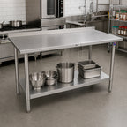 Thumbnail image #2 for John Boos Stallion ST6R1.5-24120SSK-X Stainless Steel Work Table, 120 x 24 in, 16-Gauge 300 Series Top, Open Undershelf