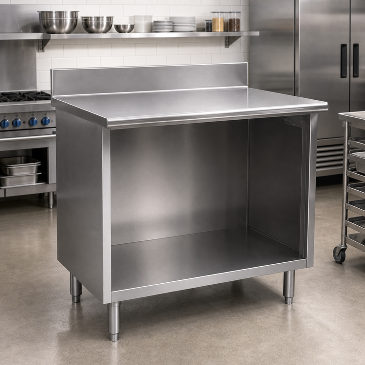 Product image #2 for Spec-Master Open Front Stainless Steel Worktable with Backsplash, 84W x 30D