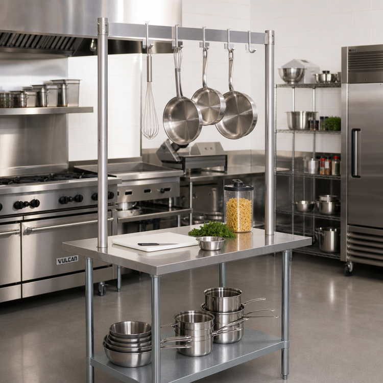 Product image #2 for BK Resources APR-72 Adjustable 72-Inch Stainless Steel Table-Mount Pot Rack