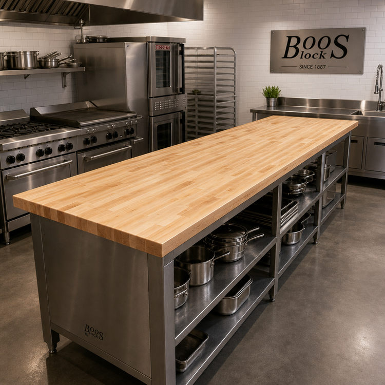 Product image #2 for John Boos Boos Block 144" x 27" Blended Edge Grain Maple Kitchen Countertop, Varnique Finish