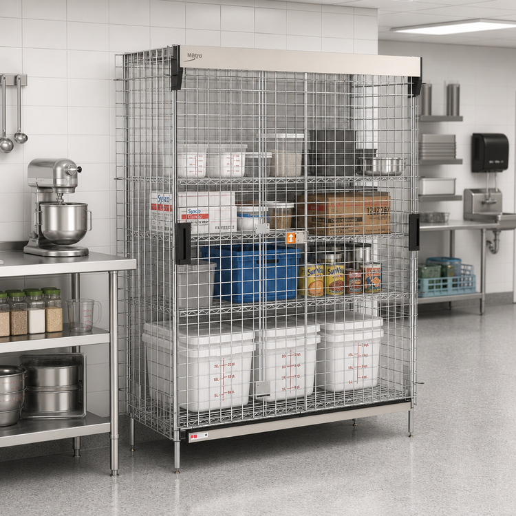 Product image #2 for Metro Super Erecta Stationary Wire Security Cage with Sliding Doors, Chrome Finish, 50-1/2 x 28-1/2 x 66-13/16 In.