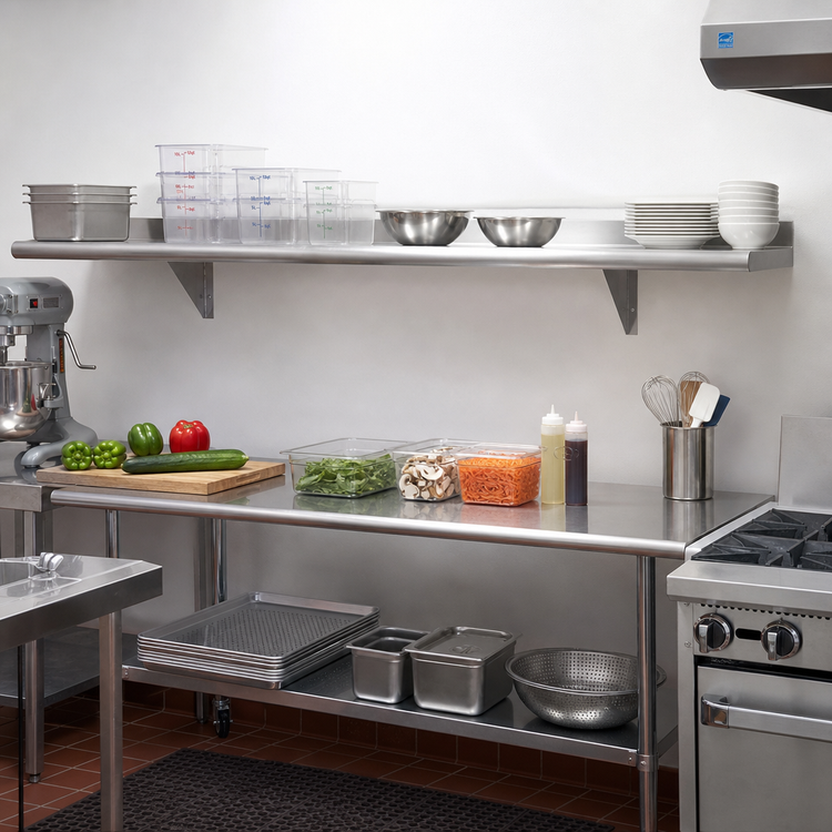 Product image #2 for Advance Tabco 144" x 12" 18-Gauge 430 Stainless Steel Wall-Mounted Shelf