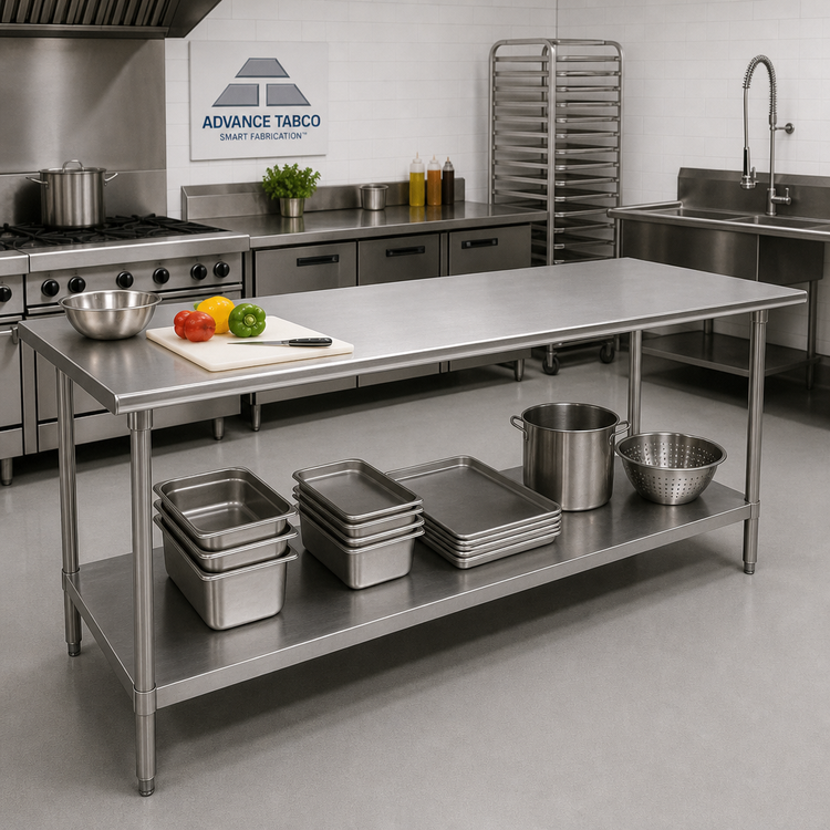 Product image #2 for Advance Tabco 144-Inch x 30-Inch Flat Top Stainless Steel Work Table with Adjustable Undershelf
