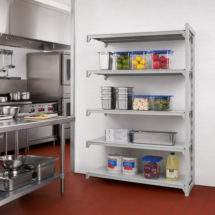Product image #3 for Cambro Camshelving Premium 4-Tier Solid Add-On Polymer Shelving Unit, 21 x 30 x 72 Inches, Speckled Gray