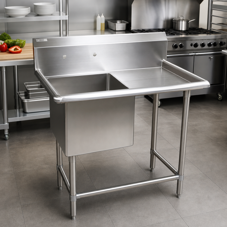 Product image #2 for John Boos Pro-Bowl 1-Compartment Floor Model Stainless Steel Sink with Right-Hand Drainboard and 10-Inch Backsplash