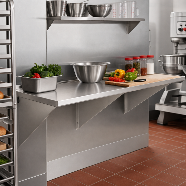 Product image #2 for Eagle Group Wall-Mount Stainless Steel Work Table with Bullnose Edge and Rear Up-Turn, 60 x 30 Inches