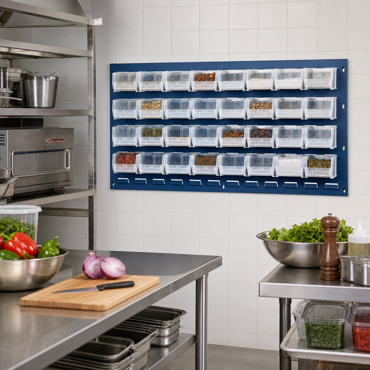 Product image #2 for Quantum Wall-Mounted Louvered Panel Starter Unit with 32 Clear Bins, 36 x 6 x 19 Inches