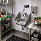 Thumbnail image #2 for Klinger's Trading SSPHS-1319 Wall-Mounted 304 Stainless Steel Hand Sink with Gooseneck Faucet, Side Splashes and Basket Drain