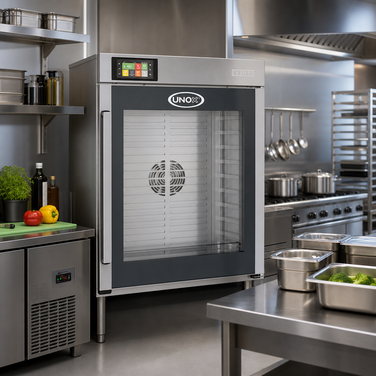 Product image #3 for UNOX Evereo 600 Electric Food Preserver Holding Cabinet, 10 GN 1/1 Tray Capacity, Left-Hinged Double Glass Door