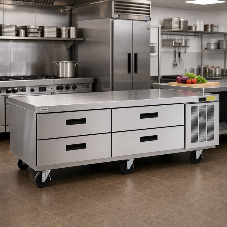 Product image #2 for Delfield Low-Profile Refrigerated Equipment Stand with 4 Drawers and Casters, 73-1/4 Inch Wide