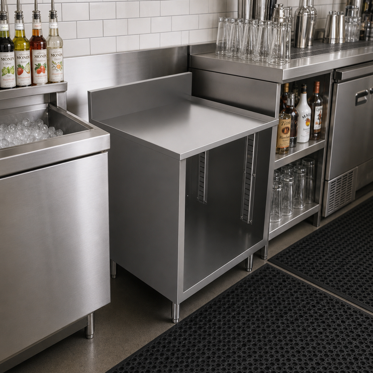 Product image #3 for BK Resources Well Series 24" x 21" Stainless Steel Underbar Cabinet with Flat Top and Raised Edge