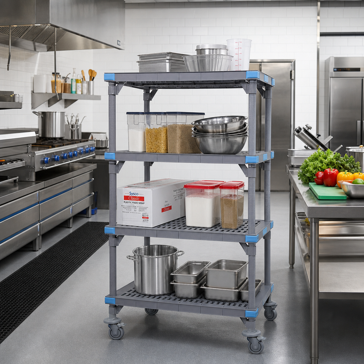 Product image #2 for Millenia Mobile Polymer Starter Shelving Unit, 4-Shelf, 60"W x 18"D x 74"H