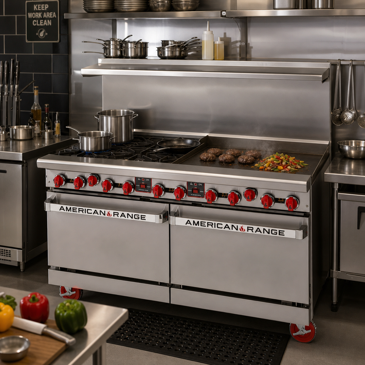 Product image #2 for American Range AR-48G-2B-CC 60-Inch Gas Restaurant Range with 48-Inch Griddle, 2 Open Burners, and 2 Convection Ovens