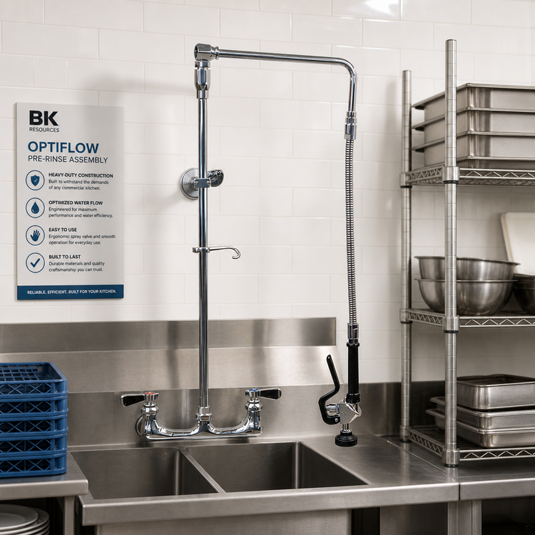 Product image #2 for BK Resources Optiflow Swing Arm Pre-Rinse Assembly with 10-Inch Add-On Faucet, 8-Inch Splash Mount