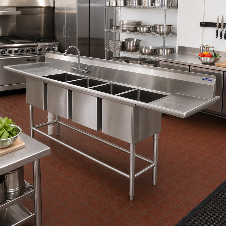 Product image #2 for Spec-Master FN2880-4-36R-14/3 Four Compartment Stainless Steel Commercial Sink with 36" Right Drainboard