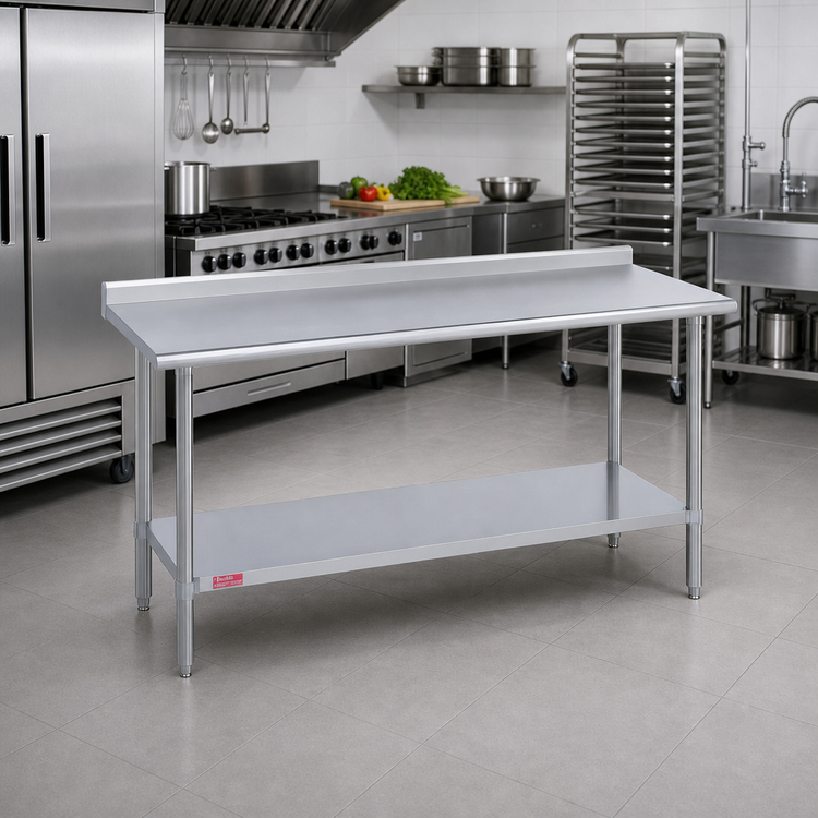 Product image #2 for Duke 48 Inch x 30 Inch 16-Gauge 400-Series Stainless Steel Work Table with 1-1/8 Inch Riser and Stainless Undershelf