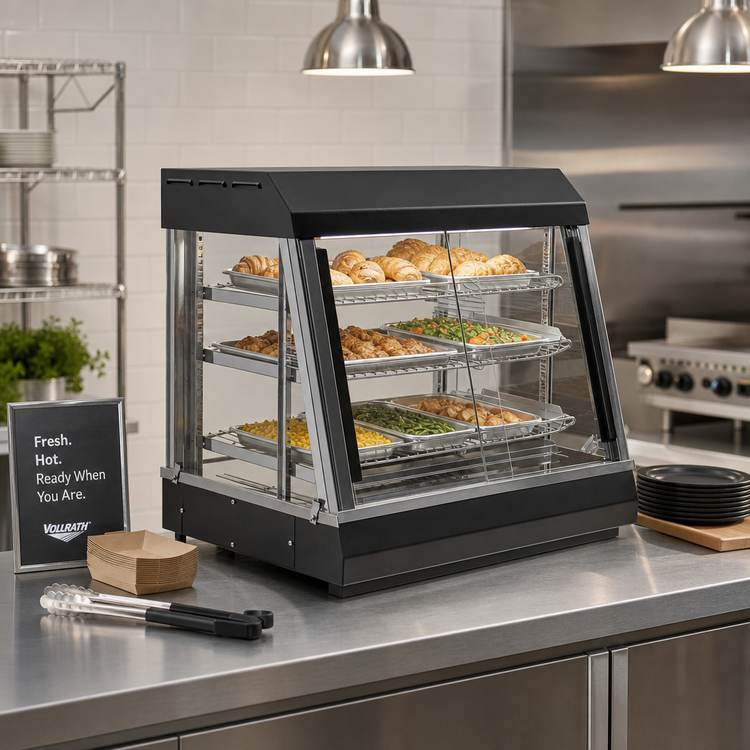 Product image #2 for Vollrath HFM-26 Countertop Self-Service Hot Food Merchandiser with Angled Illuminated Display and 3 Adjustable Shelves