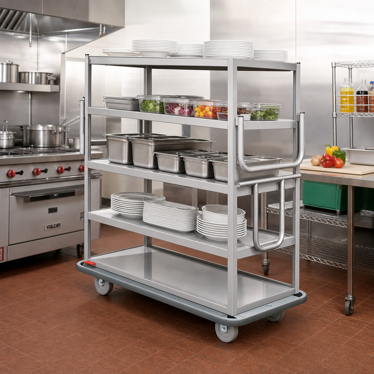 Product image #2 for Metro 64-Inch Queen Mary Banquet Cart with 6 Ledge Shelves, Stainless Steel