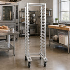 Thumbnail image #2 for Channel Manufacturing LPNB-10 Low-Profile Nesting Aluminum Bun Pan Rack, End Load, 10-Pan, 18 x 26-Inch, 6-Inch Centers, 5-Inch Casters
