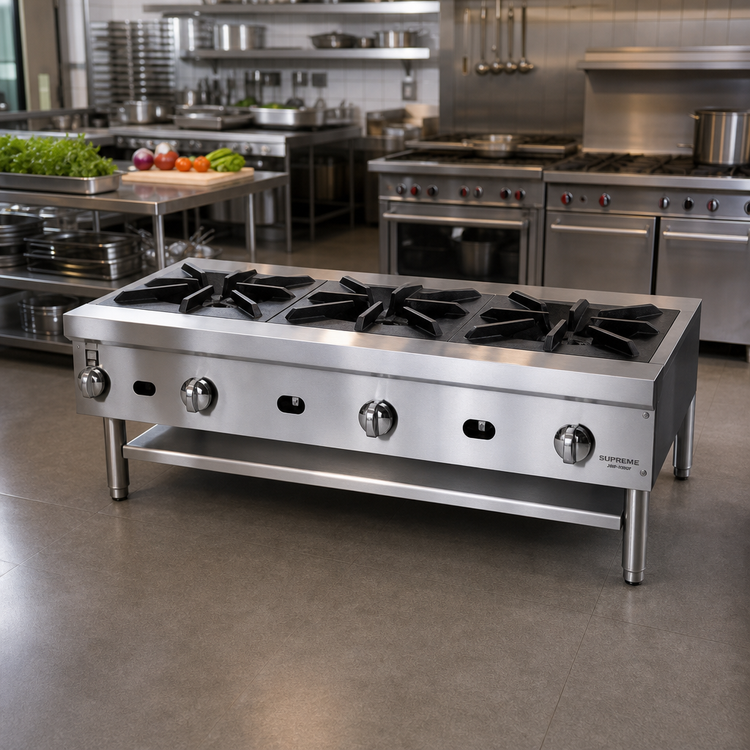 Product image #2 for Supreme JHP-1060-F 60" 10-Burner Floor Model Gas Commercial Hot Plate