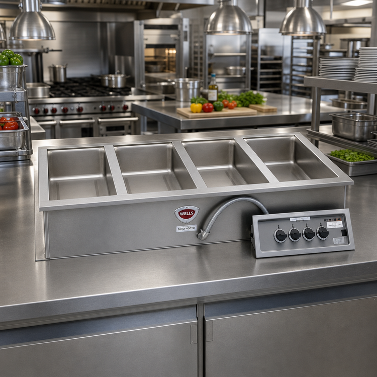Product image #2 for Wells MOD-400TD Top-Mount Built-In Electric Hot Food Well, 4 Full-Size Pans, Wet/Dry