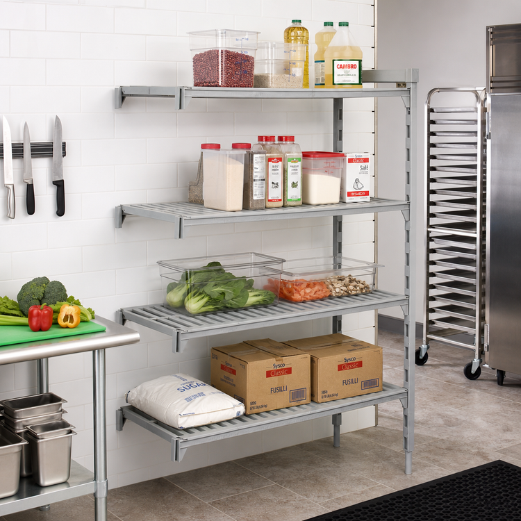 Product image #3 for Cambro Camshelving Premium 24-Inch Wide x 21-Inch Deep x 72-Inch High 4-Tier Vented and Solid Stationary Add-On Shelving Unit