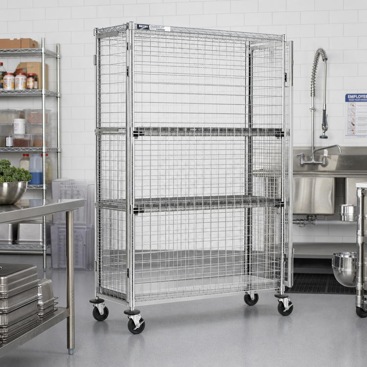 Product image #2 for Metro Super Erecta qwikSLOT Mobile Security Cage, Chrome Plated Wire, 52-3/4 x 21-1/2 x 68-1/2 Inches
