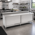 Thumbnail image #2 for John Boos 96 Inch x 36 Inch Enclosed Work Table with Cabinet Base, Sliding Doors, Stainless Steel Top, and 5 Inch Backsplash