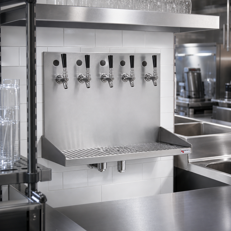 Product image #2 for Micro Matic Wall-Mount 16-Inch Stainless Steel Drip Tray Trough with Integral Glass Rinser, 5 Faucet Holes