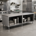 Thumbnail image #2 for BK Resources 120-Inch x 30-Inch 14-Gauge Stainless Steel Chef Table with Open Front Cabinet Base