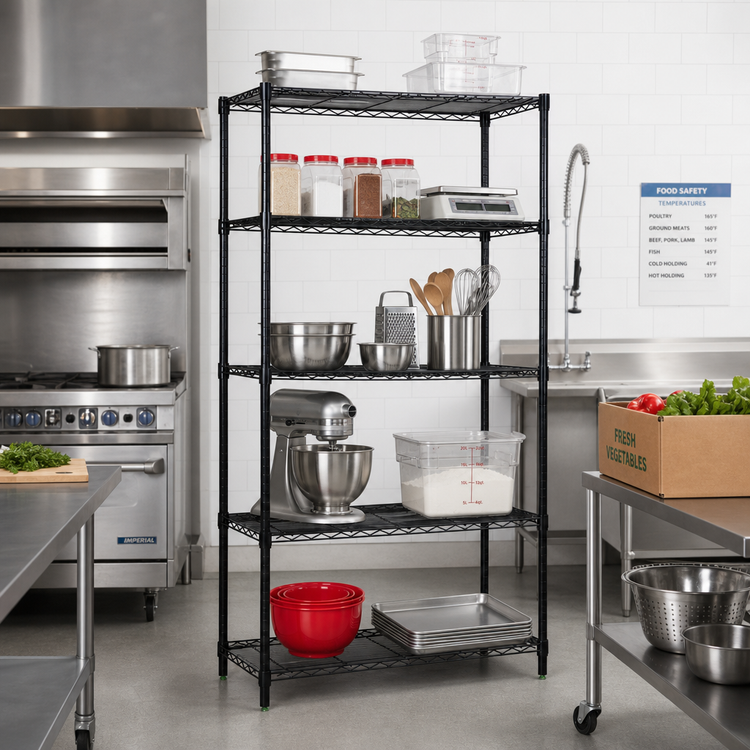 Product image #2 for Quantum 36" x 12" x 86" Wire Shelving Starter Kit with 5 Shelves, Black Epoxy Antimicrobial Finish