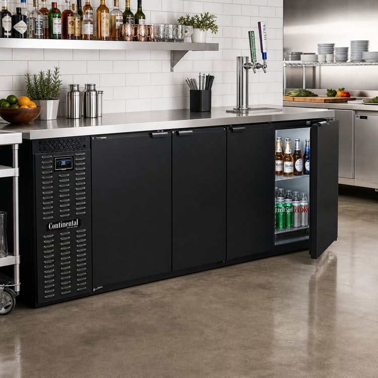 Product image #2 for Continental Refrigerator BB69NPT 69" Pass-Thru Refrigerated Back Bar Cooler with 4 Solid Doors