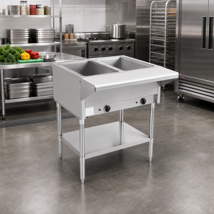Product image #2 for BevLes 2-Well Electric Dry Heat Steam Table with Open Pan Wells
