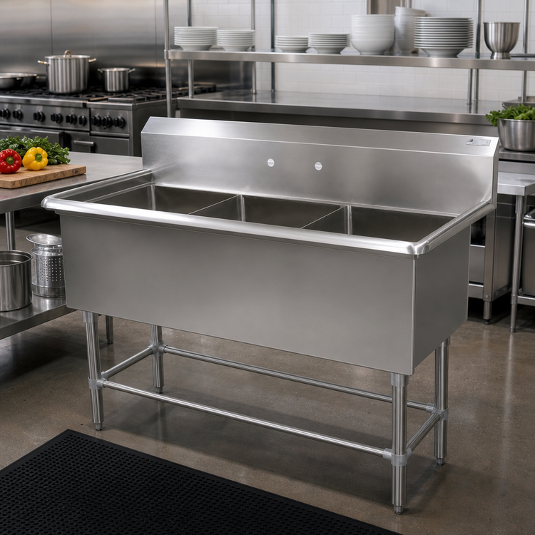 Product image #2 for John Boos Pro-Bowl 3-Compartment Stainless Steel Sink with 10-Inch Boxed Backsplash