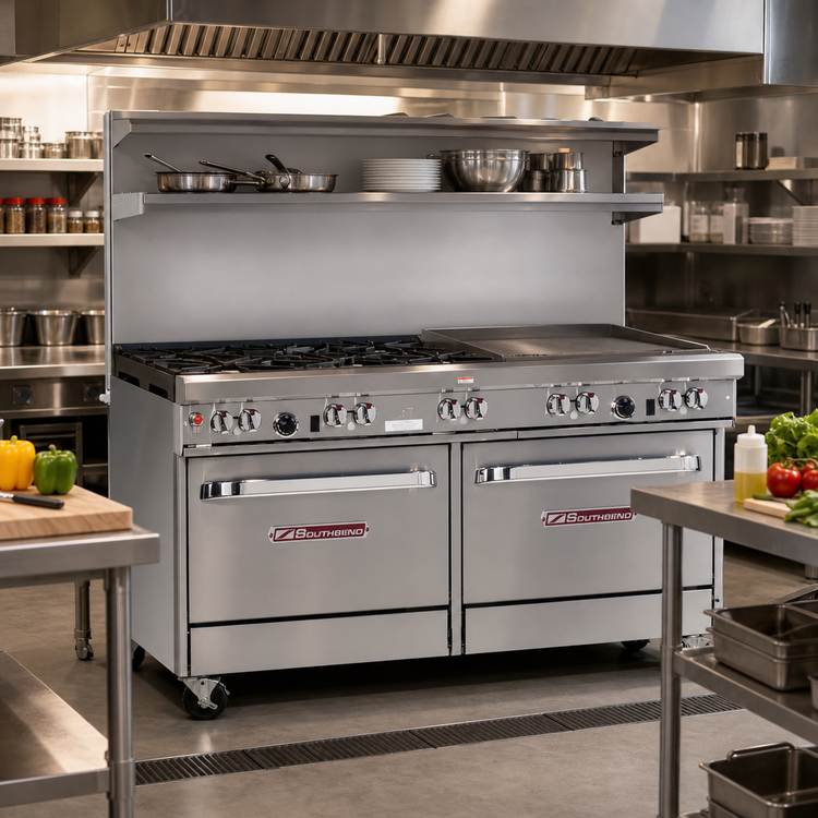 Product image #2 for Southbend Ultimate 60-Inch Gas Restaurant Range with 4 Pyromax Burners, 24-Inch Griddle/Broiler and 2 Standard Ovens