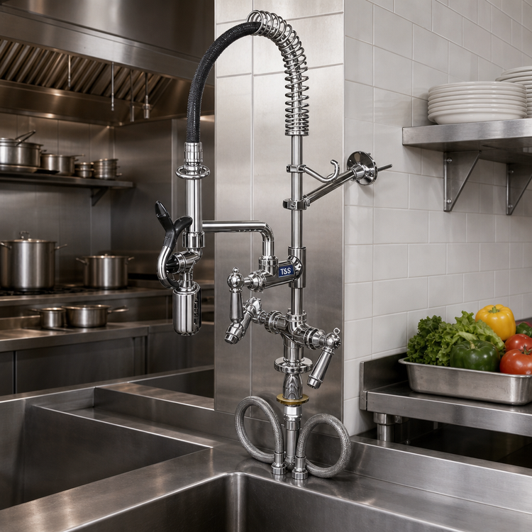Product image #2 for T&S MPY-2DCN-08-CR EasyInstall Single-Hole Deck-Mount Pre-Rinse Unit — 8 Inch Swing Nozzle, 24 Inch Spring Hose, 0.65 GPM