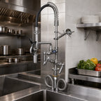 Thumbnail image #2 for T&S Brass MPY-2DCN-08-CR Single-Hole Deck-Mount Pre-Rinse Faucet, 8-Inch Swing Spout, 24-Inch Spring Hose, 0.65 GPM Spray Valve