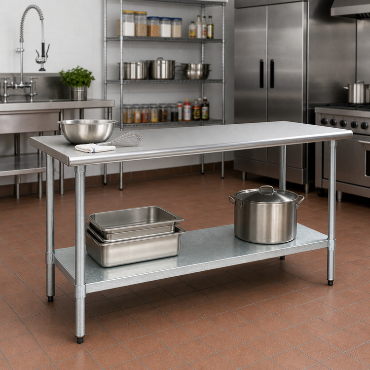 Product image #2 for BlendPort Deluxe Series 84-Inch x 24-Inch Flat Top Stainless Steel Work Table with Galvanized Base and Adjustable Undershelf