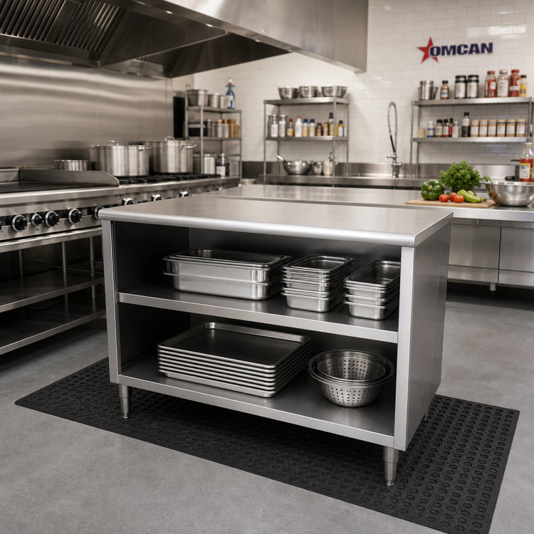 Product image #2 for Omcan 72-Inch 18/304 Stainless Steel Flat Top Dish Cabinet with Fixed Mid-Shelf
