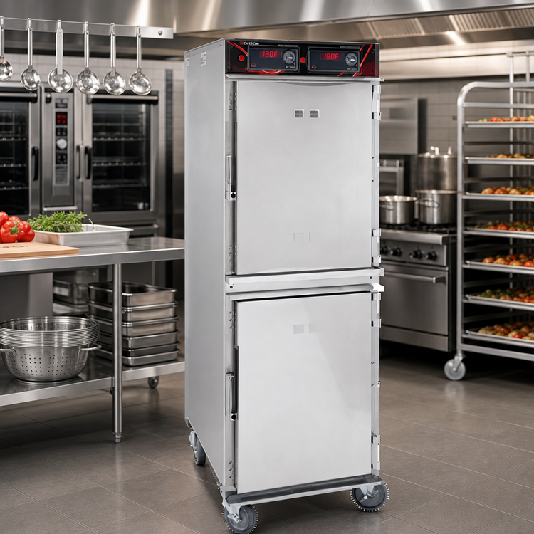 Product image #2 for Cres Cor 1200-HH-SS-2DX Mobile Insulated Stainless Steel Radiant Heated Holding Cabinet, 2 Compartments, 16 Full-Size Sheet Pan Capacity