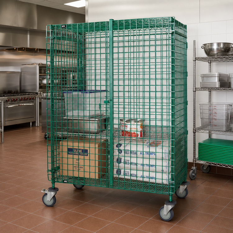 Product image #2 for Quantum Mobile Wire Security Cage, 48" W x 24" D x 69" H, Green Epoxy Finish