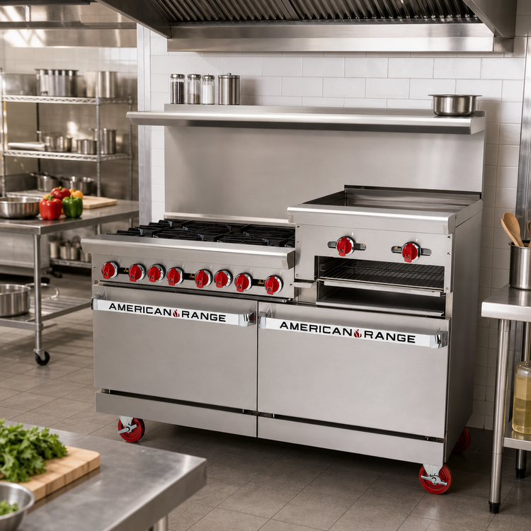 Product image #2 for American Range 36-Inch Commercial Gas Range with 4 Open Burners, 12-Inch Raised Griddle/Broiler, and Standard Oven