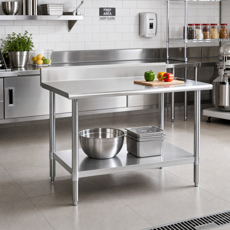 Product image #2 for Eagle Deluxe Series 48-Inch x 30-Inch Stainless Steel Work Table with 4-1/2-Inch Backsplash and Adjustable Undershelf