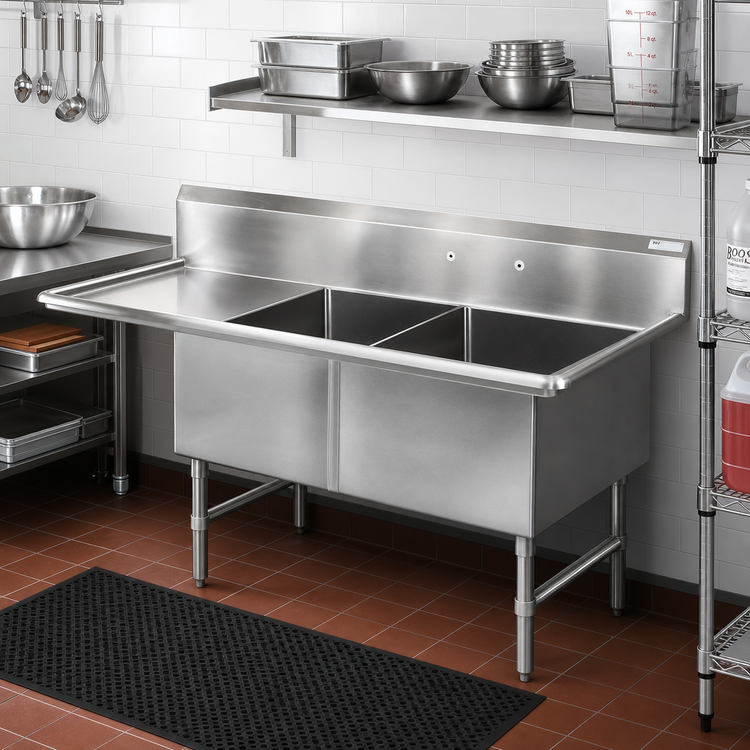 Product image #2 for John Boos B Series 2-Compartment 16-Gauge Stainless Steel Sink with Left Drainboard, 76-3/16 Inch x 29-1/2 Inch