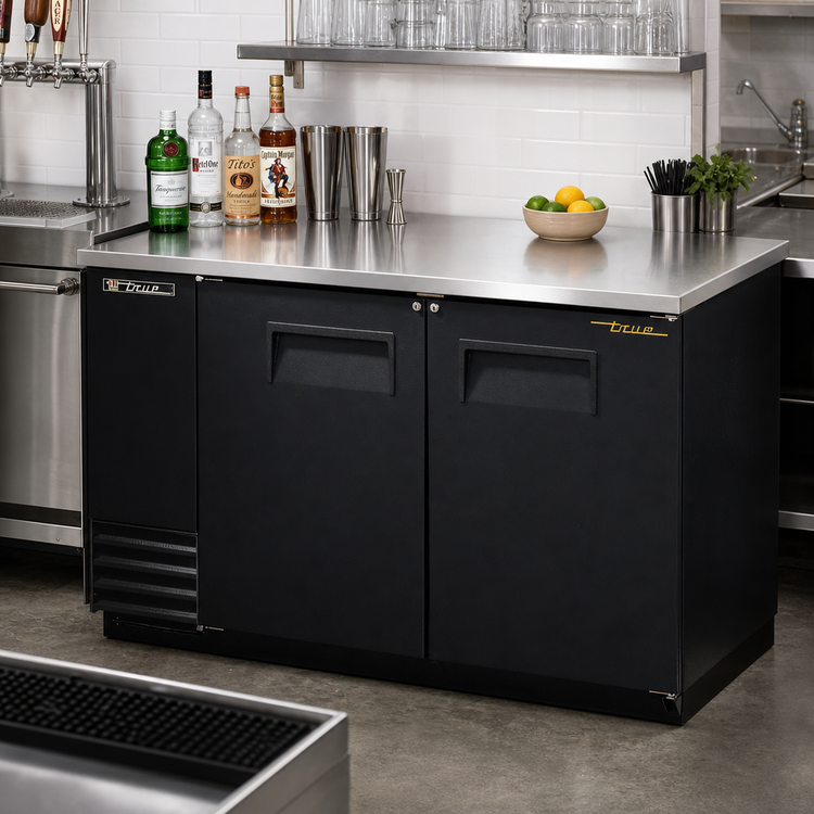 Product image #2 for True TBB-2-HC Two-Section Back Bar Cooler with Stainless Steel Top and Locking Full Doors